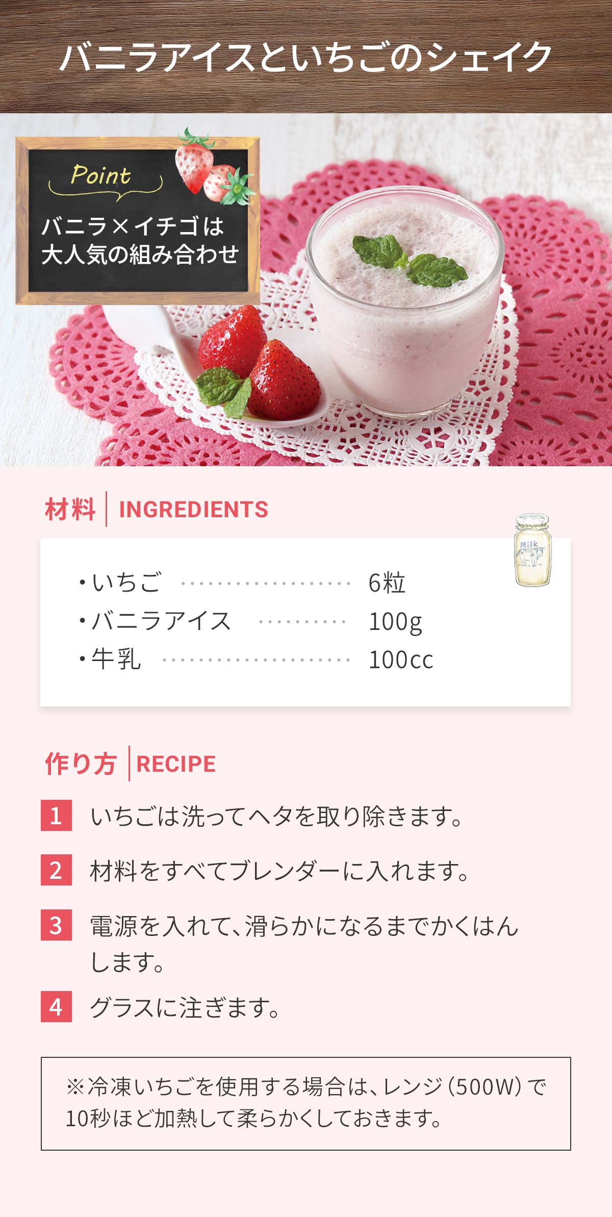 バニラアイスとイチゴのシェイク