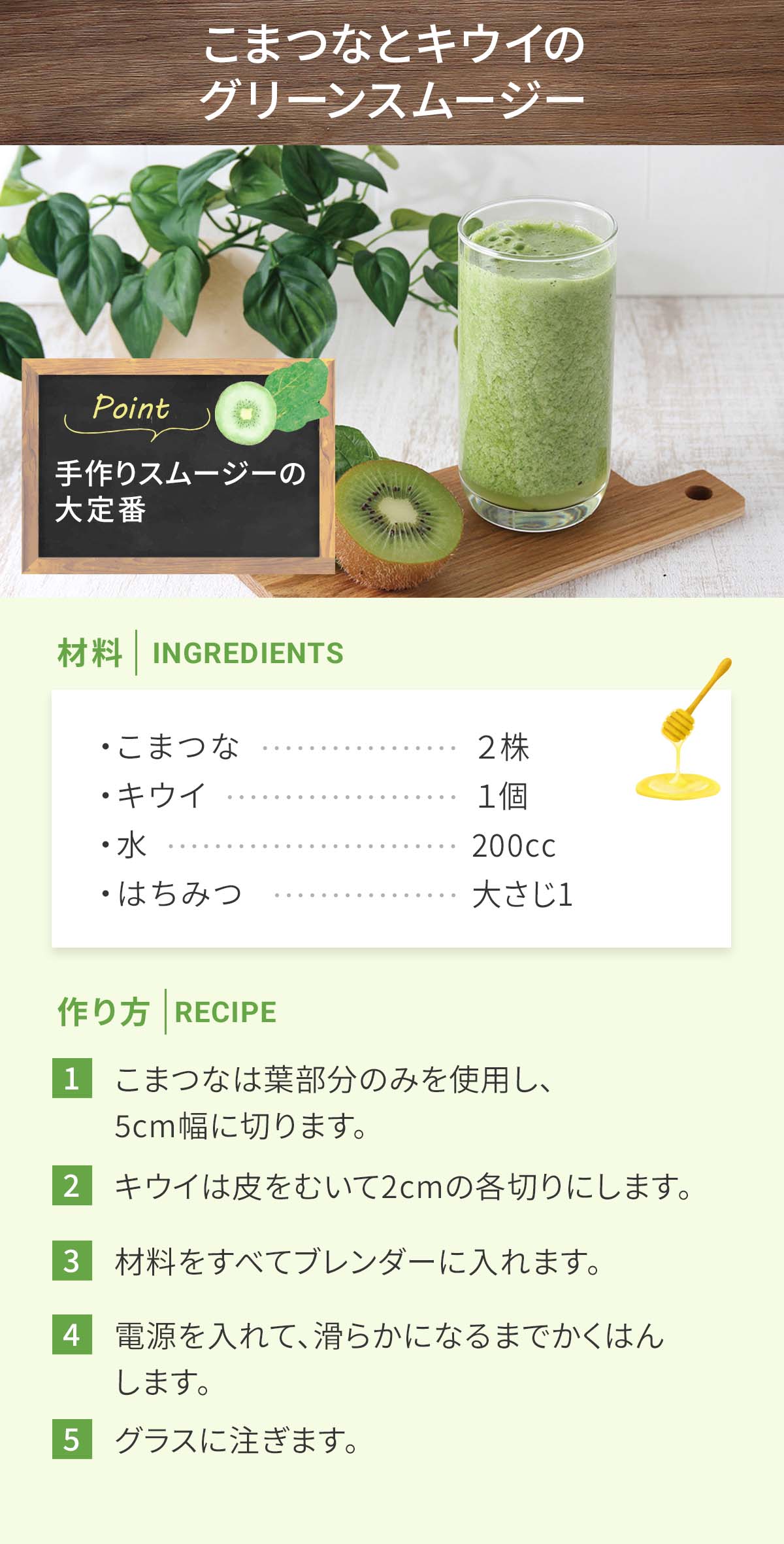 こまつなとキウイのグリーンスムージー