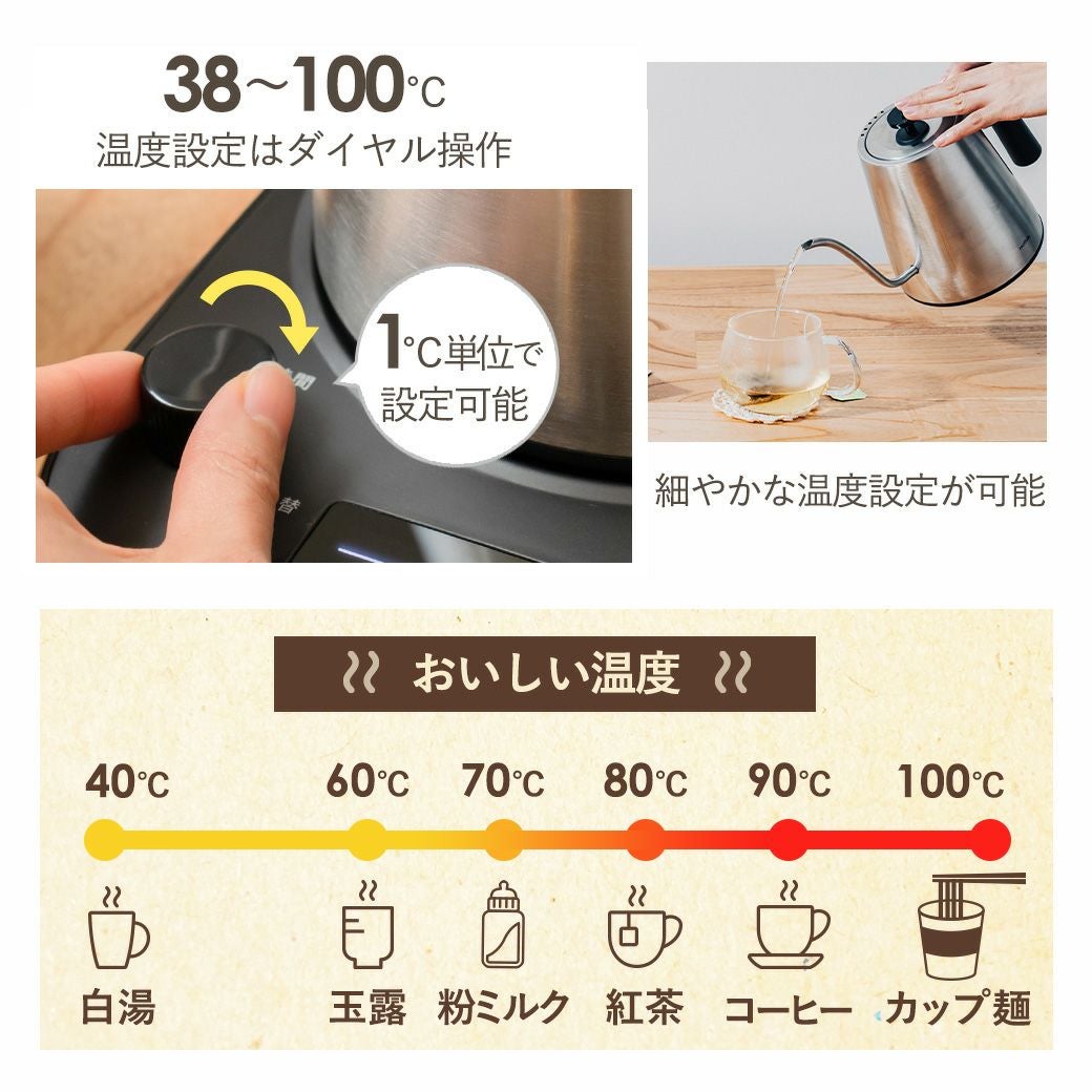 電気ケトル 温度調節・保温機能付き MTL-K022 | mottole公式サイト
